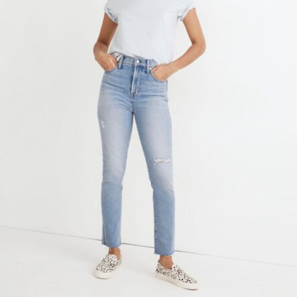 Madewell Petite Perfect Vintage Jeans Worn In Ripped Distressed Raw Hem 26P